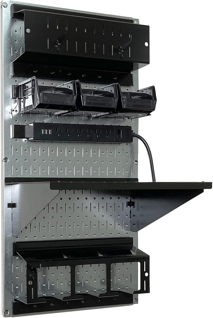 Wall Control Power Tool Storage Organizer Kit Cordless Drill Holder Charging Station Rack 16” x 32” Metal Pegboard Organizati