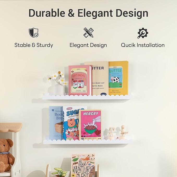 NEXHOME RPO Pine Wood Floating Shelves for Wall, 6-Pack 24 Inch Kids Nursery Book Shelves, Multi-Scene Wall Decor Solid Stora