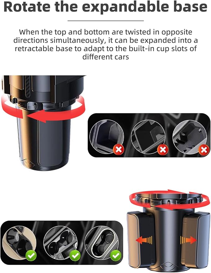 Car Cup Holder Tray, 10 Inch 4-in-1 Cup Holder Tray, 360° Rotating Drink Holder Expander with Detachable Food Tray & Phone Ho