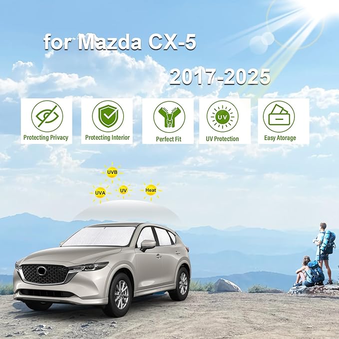 KMF 8pcs Thicken Full Sun Shades for Mazda CX-5 Accessories 2017-2025, Car Window Covers Sunshade for Windshield Side Rear, UV Block and Privacy Blackout for Car Camping Outdoor