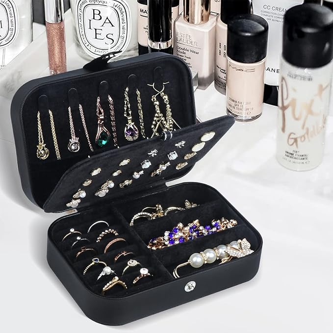 Hatori Travel Jewelry Box, PU Leather Small Jewelry Organizer for Women Girls, Portable Mini Travel Case Display Storage Hold