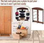 Wonderjune Wooden Hat Racks for Baseball Caps, Display Wall Mounted four Cowboy Hat Rack Baseball Cap Display Racks Wood Vert