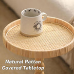 Solid Wood Wall Shelf 3-Tier,Small Side Table,Rustic Floating Shelves Wall Mounted Storage Rack,Rattan Round Drink Tables for