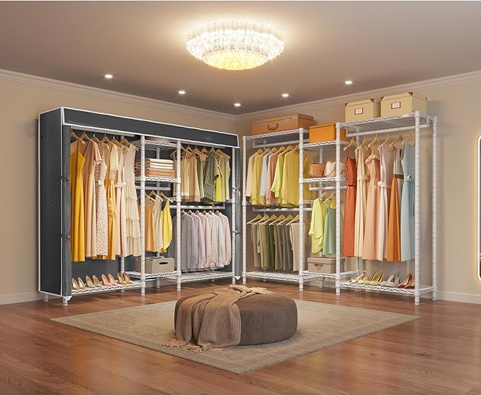 VIPEK Classic V6C Heavy Duty Covered Clothes Rack 5 Tiers Wire Garment Rack Large Size Wardrobe Closet White Metal Clothing R