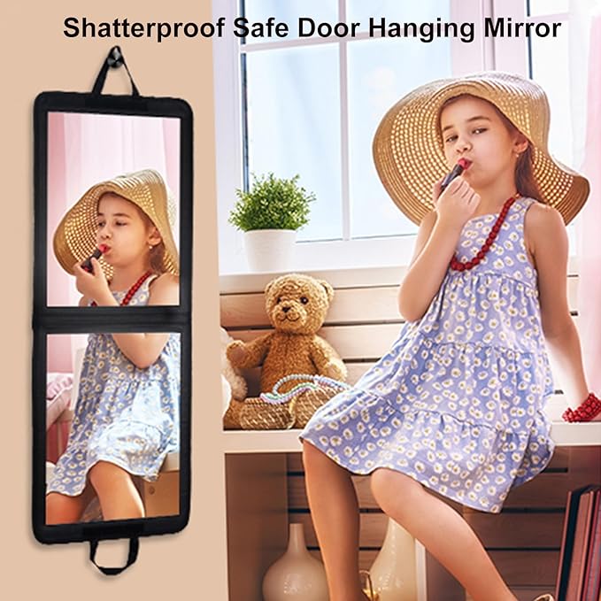LPHUMEX 33x13 in Portable Mirror Full Length Door Hanging, Black Foldable Shatterproof Full Body Door Mirror for Dancing Bag,