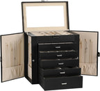 Frebeauty Large Jewelry Box,6-Tier PU Leather Jewelry Organizer,Multi-functional Storage Case with Mirror,Accessories Holder 