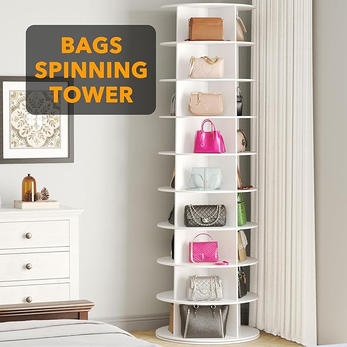 SpaceAid 9 Tier Rotating Shoe Rack Tower, Spinning Shoe Display Lazy Susan, Revolving 360 Shoe Rack Storage Round Carousel, V