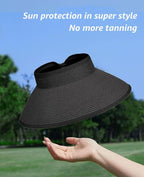 Sun Visor Hat for Women, Wide Brim Straw Summer UV Protection Hat, Foldable Roll-up Packable Beach Cap
