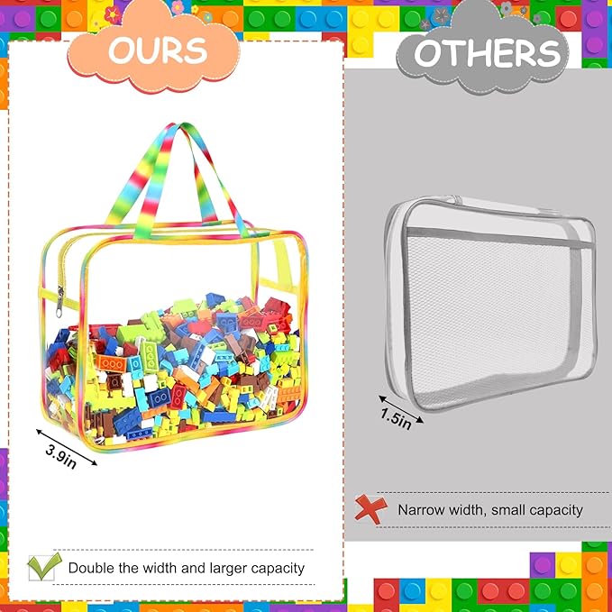 6 Packs Large Toy Storage Bags with Labels, Reusable Clear PVC Board Game Storage, Travel Waterproof Organizer Bags with Zipp