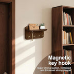 Key Holder Wall Mount, Solid Wood Key Holder for Wall with 4 Brass Hooks & Hidden Magnets, 15° Incline Hooks & Grooved Design