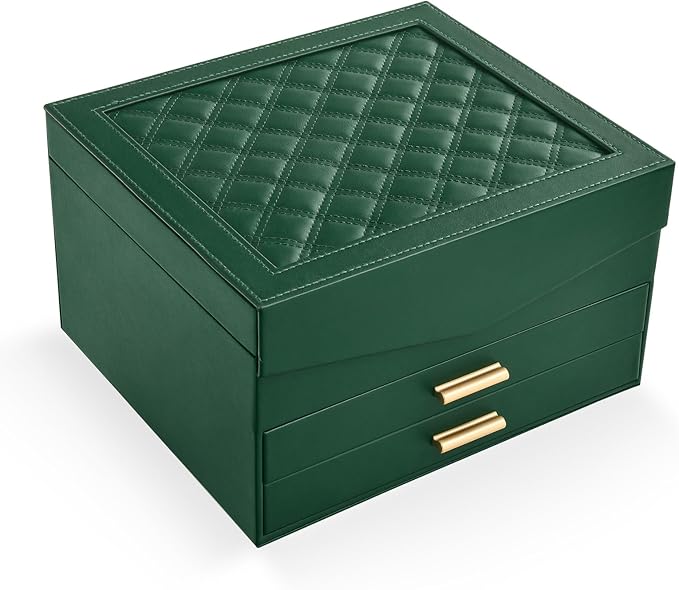 Amearea Jewelry Box Organizer for Women Girls with Mirror, 3-Layer Large Jewelry Storage Case, Synthetic Leather Jewelry Hold