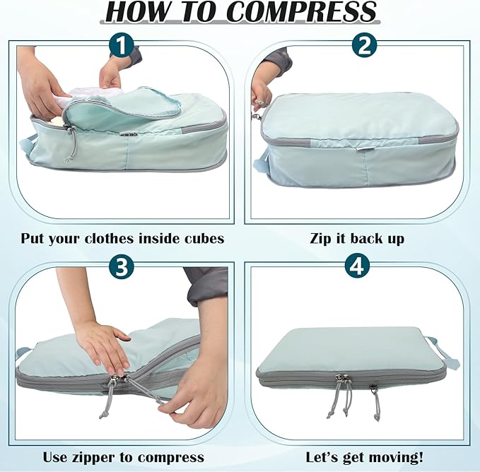 Compression Packing Cubes for Travel Accessories, 2 Set Compression Bags Travel Cubes for Packing Suitcase Luggage Organizer 