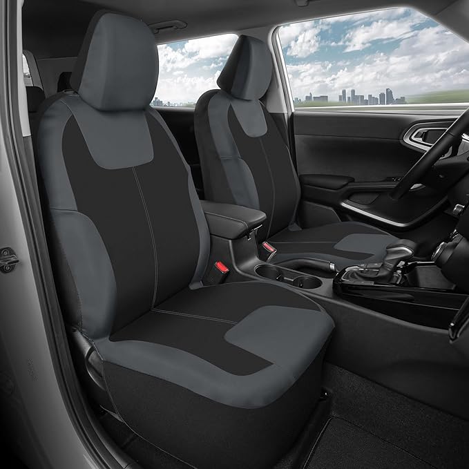 Motor Trend Gray Waterproof Seat Covers for Front Seats – Premium Neoprene, Car Seat Protectors with Removable Headrest, Inte