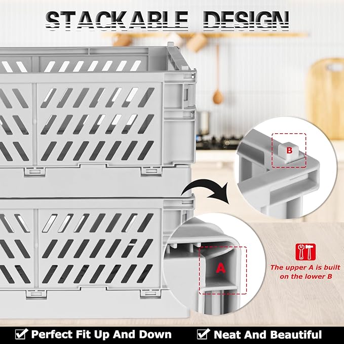 Tixill 2-Pack Mini Foldable Plastic Baskets for Organizing and Storage, Collapsible Storage Crate for Home Kitchen Bedroom Ba
