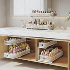 2 Pack 21.3IN-Depth Under Sink Organizer with Smooth Cylindrical Rail,2-Tier Pull Out Multi-Purpose Cabinet Storage for Bathr