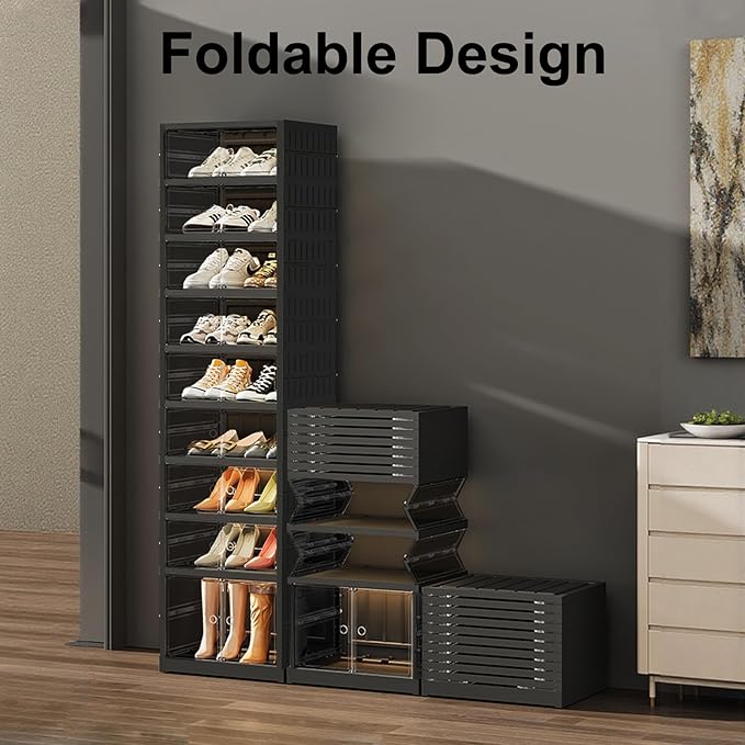 SYNCVIBE Shoe Rack Organizer for Closet Entryway Foldable Sneaker Storage Shoe, Collapsible Shoe Cabinet, Stackable Shoe Stor