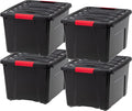 IRIS USA 40 Qt Stackable Plastic Storage Bins with Lids, 4 Pack - BPA-Free, Made in USA - Garage Organizing Solution, Latches