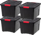 IRIS USA 40 Qt Stackable Plastic Storage Bins with Lids, 4 Pack - BPA-Free, Made in USA - Garage Organizing Solution, Latches
