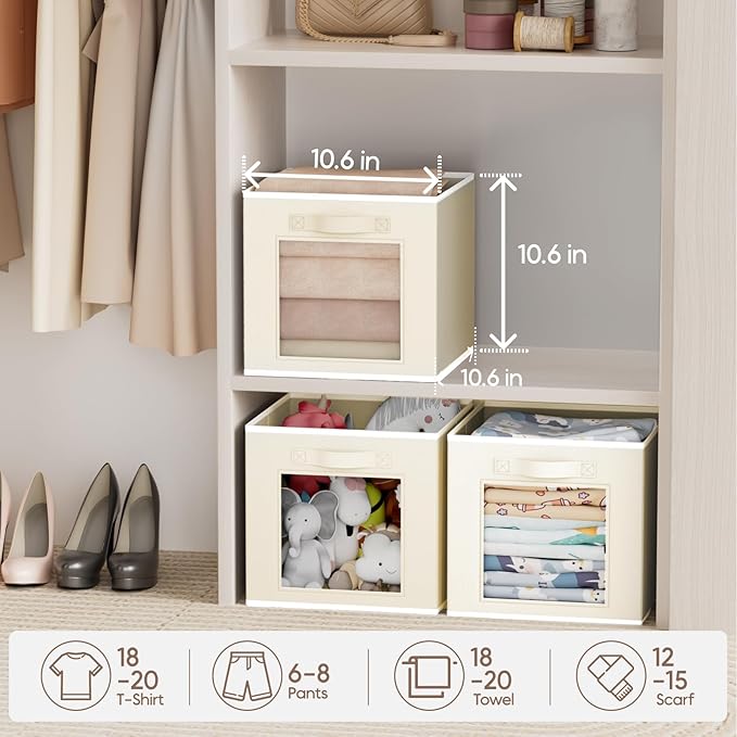 Homsorout Storage Baskets for Organizing - 6 Pack Cube Storge Bins, Foldable Storage Bins with Handle, Closet Organizers and 