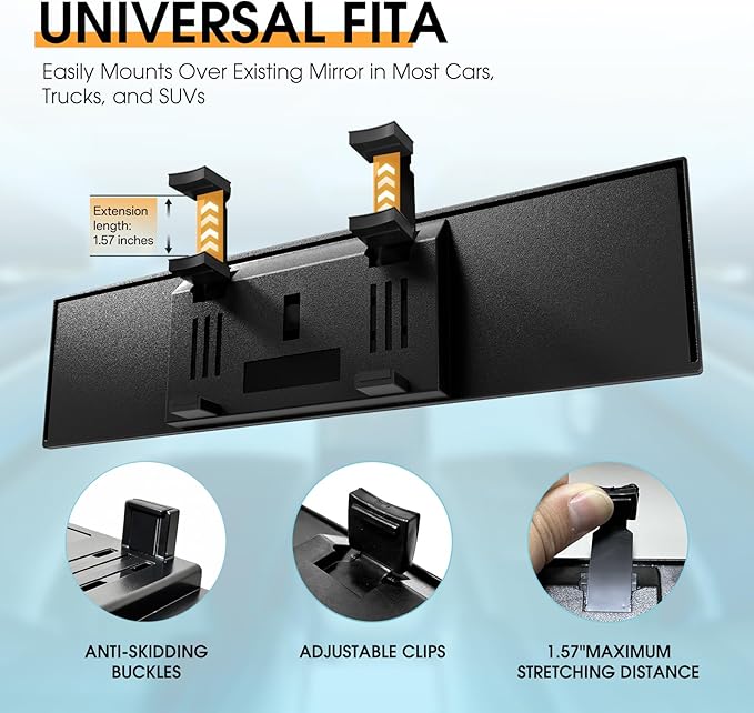 Broadway Panoramic Rear View Mirror Wide Angle Car Mirror Blind Spot Convex Rearview Mirror Essential Rear View Mirror Accessories for Cars SUV Trucks Vehicles (270mm-White)