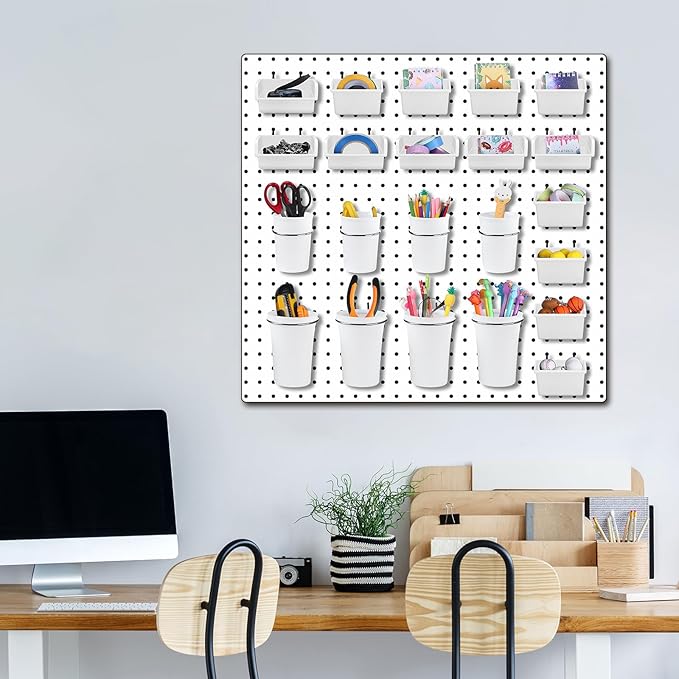 Sieral 64 Pieces Pegboard Bins Pegboard Cups with Hooks and Loops Peg Hooks Assortment Organizer Accessory for Organizing Acc