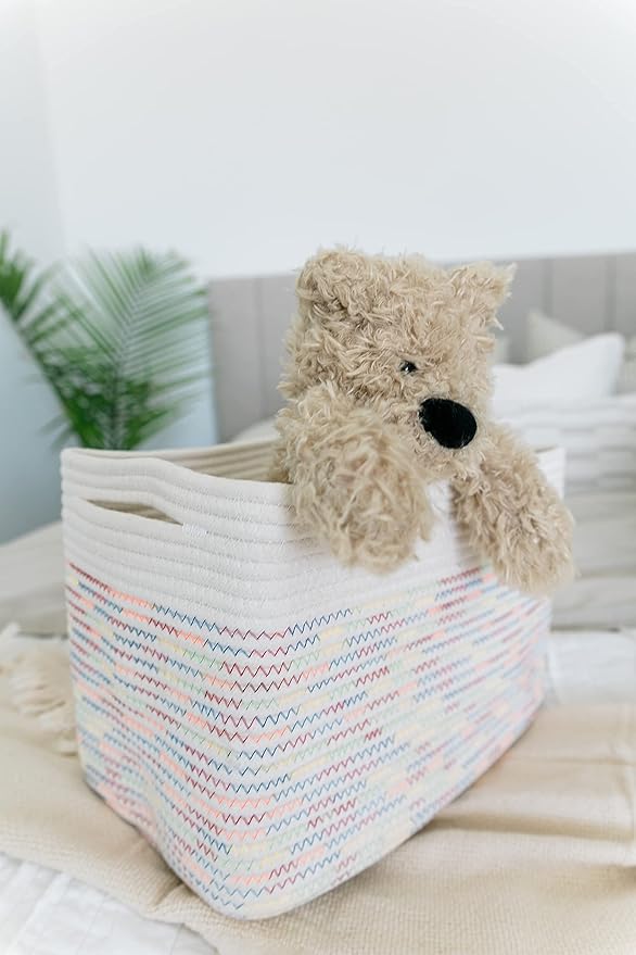 OrganiHaus Set of 3 Rainbow Baskets - Colorful Woven Storage Baskets for Playroom, Nursery & Classroom Decor, Toy Storage, Ra