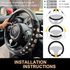 PINCTROT Race Grip Steering Wheel Cover, Anti Slip Silicone Perforated Design with Soft Touch Padding, Enhanced Grip for Sporty Driving, Universal 14.5-15 Inch (Racing Silver)