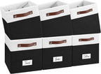 FinishingBo 6-Pack Storage Cubes with Handles & Label Holders Basket, Closet Cube Home Organizer Bins(White/Black, 10.5 x 10.