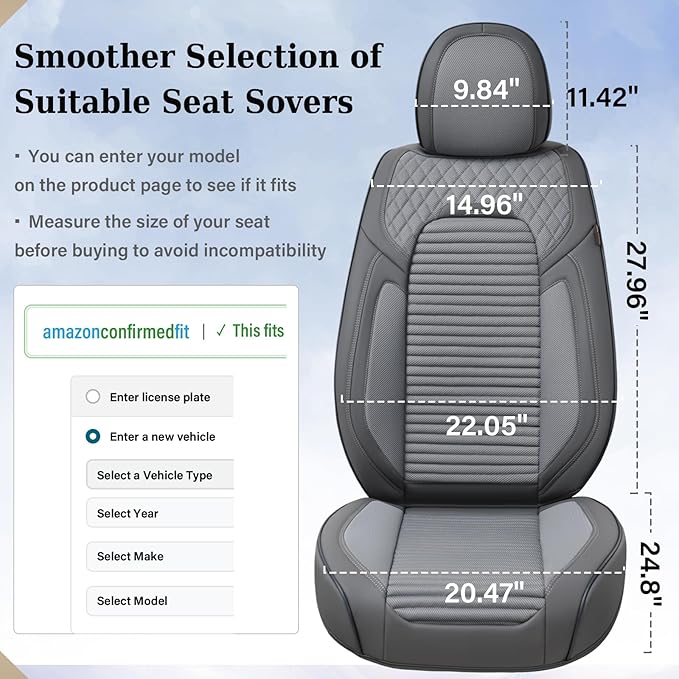 Coverado Car Seat Covers Full Set, Leather Seat Covers for Cars, Automotive Seat Cover Car Accessories Universal Fit for Most