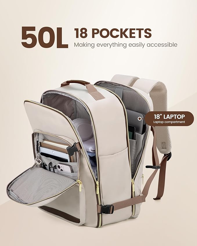 LOVEVOOK Travel Backpack for Women & Men 50L,Airline Approved Carry On Backpack Travel Essentials,TSA Carry on Luggage,Waterp