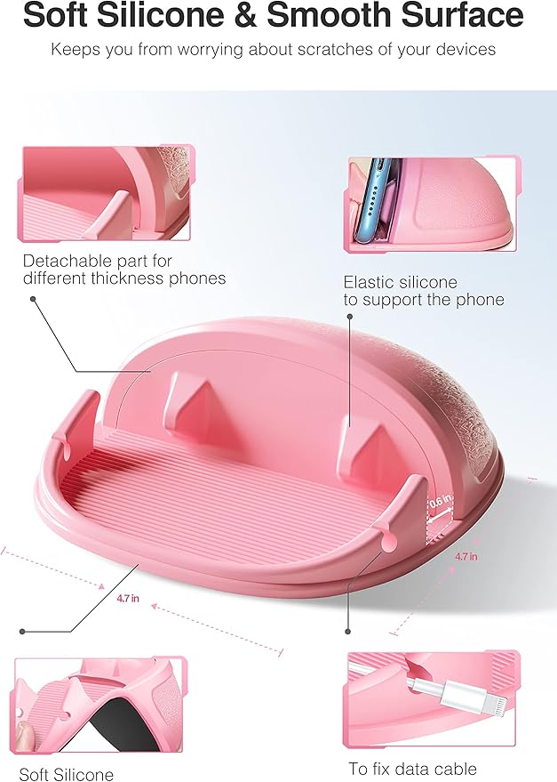 Loncaster Car Phone Holder, Car Phone Mount Silicone Car Pad Mat for Various Dashboards, Slip Free Phone Stand Compatible with iPhone, Samsung, Pink
