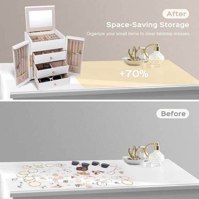 Dajasan Large Jewelry Box Organizer, Jewelry Storage Organizer with 3 Drawers, Huge Jewelry Box with Mirror for Women Girls, 