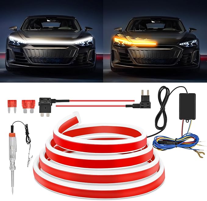 Nilight 59-Inch LED Hood Strip, White Dynamic Startup DRL Sequential Amber Turn Signal, Waterproof for Cars, SUVs & Trucks