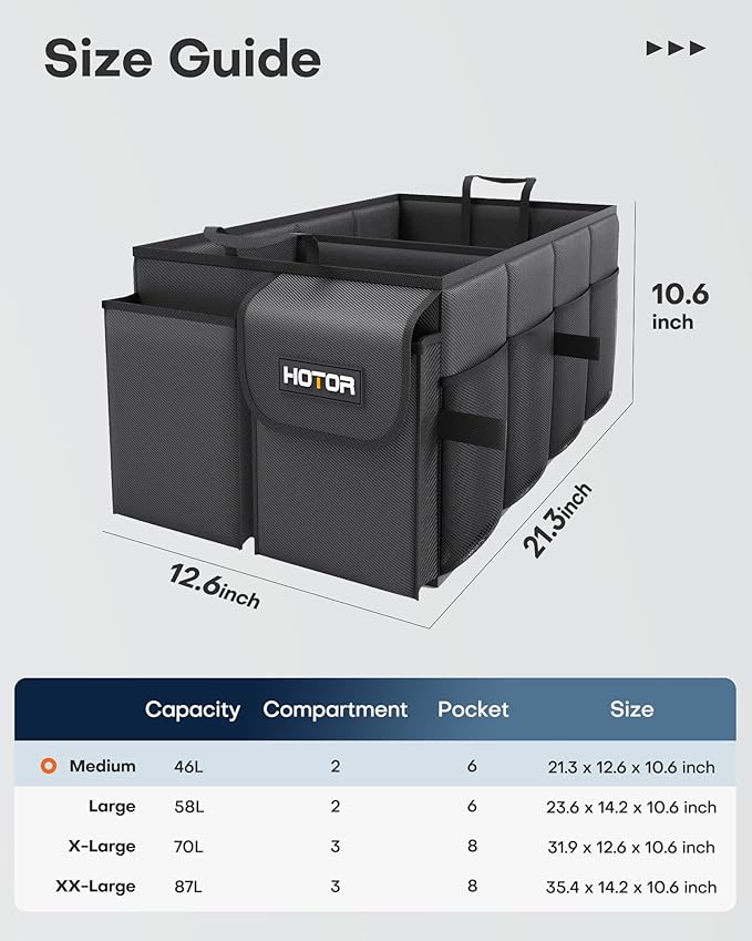 HOTOR Trunk Organizer - Car Organizer, Foldable Trunk organizer for SUVs & Sedans, Sturdy Car Organization for Car Accessories