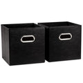 PRANDOM Leather Foldable Cube Storage Bins 11x11 inch [2-Pack] Fabric Storage Baskets Cubes Drawer with Cotton Handles Organi