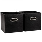 PRANDOM Leather Foldable Cube Storage Bins 11x11 inch [2-Pack] Fabric Storage Baskets Cubes Drawer with Cotton Handles Organi