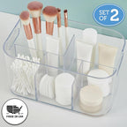 STORi Bliss 5-Compartment Plastic Cosmetics Storage Organizer, Set of 2 | Clear | Rectangular Divided Makeup Bin & Vanity Cad