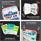 Be Smart Get Prepared First Aid Kit Hard Red Case 326 Pieces Exceeds OSHA and ANSI Guidelines 100 People - Office, Home, Car,
