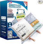 TAILI 12 Pack Vacuum Storage Bags, LONG SIDE ZIP (39x28 inch) Vacuum Seal Bags for Clothing, Jumbo Storage Space Saver for Be