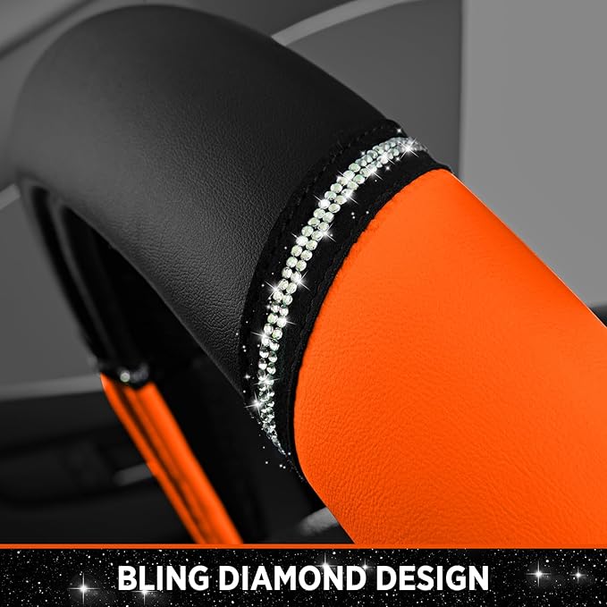 Road Comforts Leather Steering Wheel Cover - Made with PVC Leather - Anti-Slip, Universal Fit 14 1/2 inches to 15 inches - Or