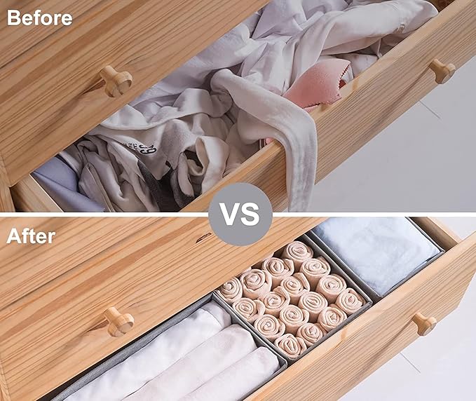 6 Packs Dresser Drawer Organizers for Clothing,Woven-Fabric Baby Clothes Organizer and storage in Bedroom-Closet & Drawer Org