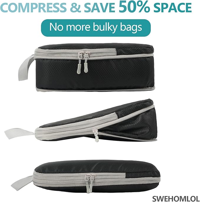 Compression Packing Cubes for Travel, 4 Set Expandable Packing Organizers, Lightweight Luggage Organizer Bags, Travel Essenti