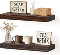 Floating Wall Shelf 16x6.8x1.7 Inch – Solid Wood Shelf in Walnut Finish – Wall Mounted Rustic Display Organizer for Bathroom,