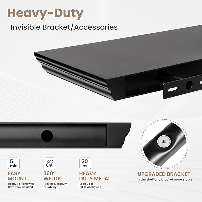 Axeman 24 Inch Floating Shelves for Wall, 9.3" Deep Crown Molding Wood Display Shelf with Heavy Duty Invisible Brackets for L