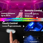 4PCS Wireless Car Led Ambient Lights, 7 Colors RGB Car Interior Light with Remote & Touch Control, Magnetic Rechargeable Type-C Mini LED Light for Cars, Cabinet, Wardrobe