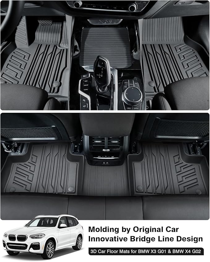 Powerty Floor Mats for 2018-2024 BMW X3 / 2019-2024 BMW X4, Custom Fit for X3 X4 Accessories, 3D TPE All Weather Car Mats Heavy-Duty Floor Liners (Fit All Models)