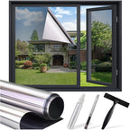 SUNBABY Window Tint for Home, One Way Privacy Film Heat & UV Blocking, Static Cling No Glue Renter Friendly Cover for Home Bedroom, Office & Sliding Glass Door, 17.5 x 118.1 Inch with 3 Tools, Silver