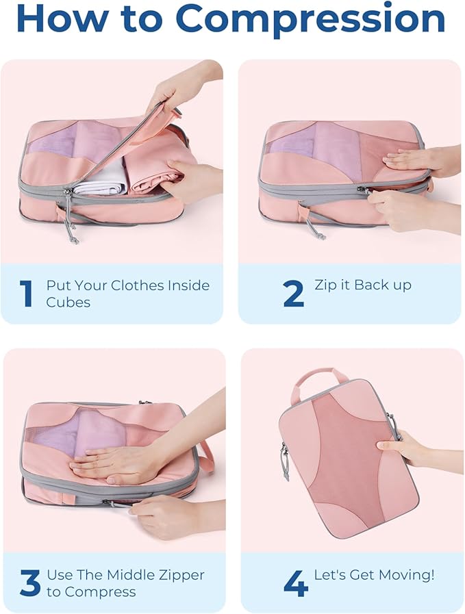 BAGSMART Compression Packing Cubes for Travel, Compressible Luggage Organizer for Cruise Ship, Lightweight Travel Essentials 