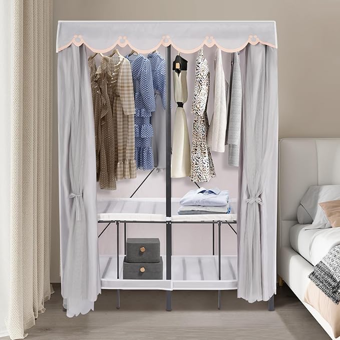 Foldable Portable Wardrobe Closet Rack, 50 * 20 * 68in Freestanding Clothing Storage Organizer for Bedroom,Apartments, Dormit