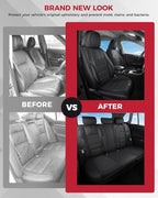 FREESOO Black Car Seat Covers Full Set - Faux Nappa Leather Seat Covers for Cars, with Front Seatbelt Pads, Waterproof Breath